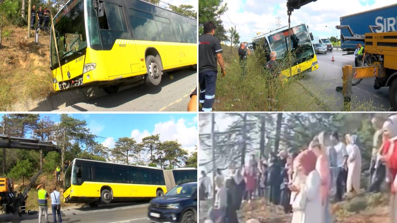 Arnavutköy'de İETT otobüsü yoldan çıkıp boşluğa düştü