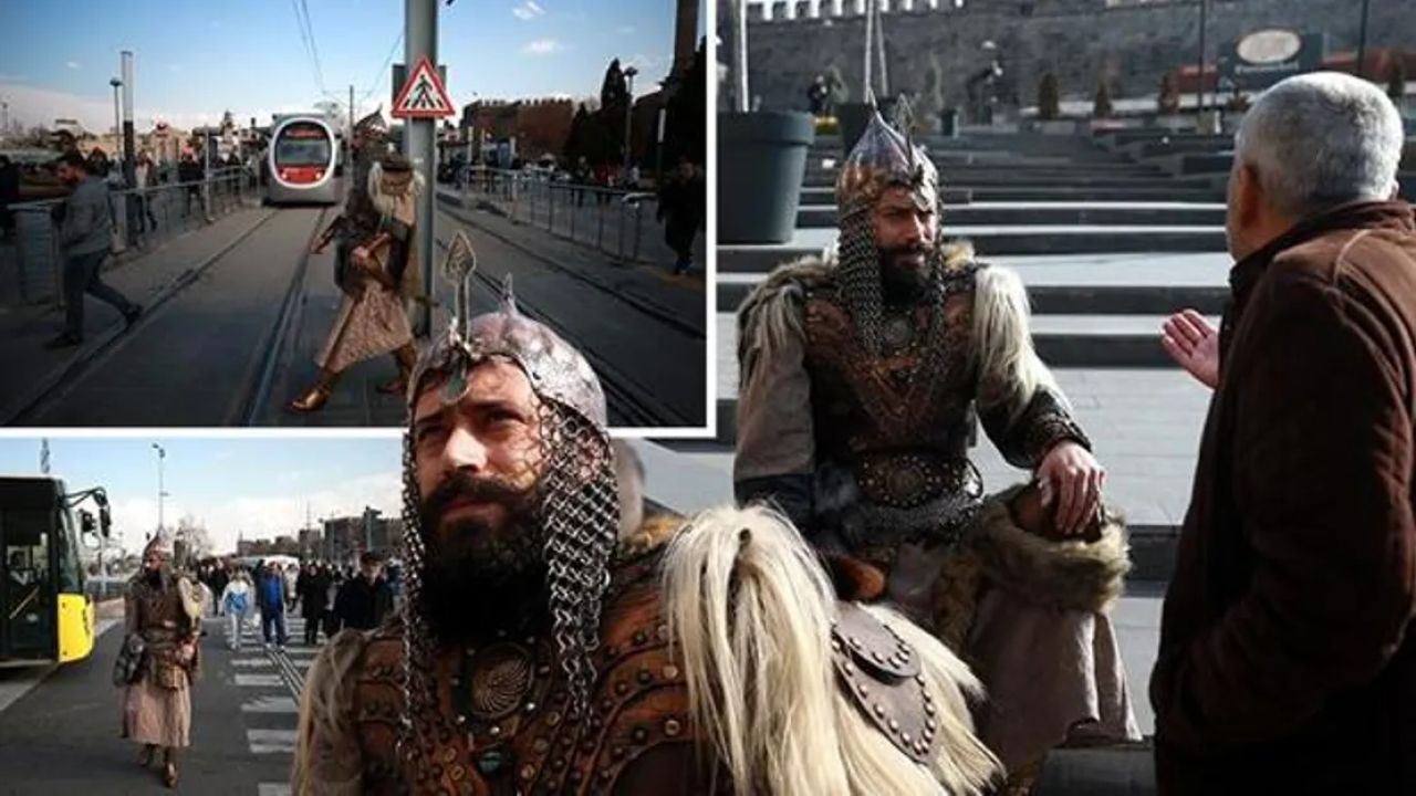 Kayseri'de Alp Kıyafetiyle Dikkat Çeken Kişi