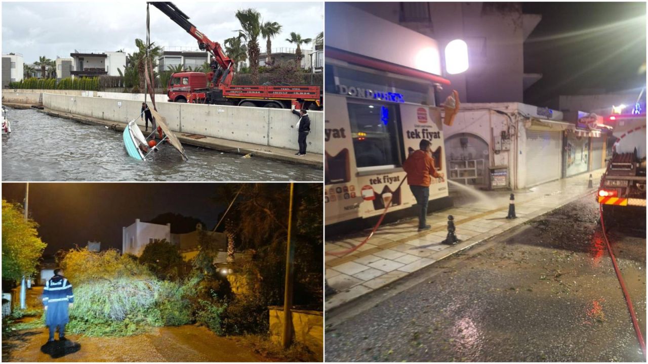 Bodrum'da şiddetli fırtına: Tekneler sulara gömüldü, ağaçlar devrildi