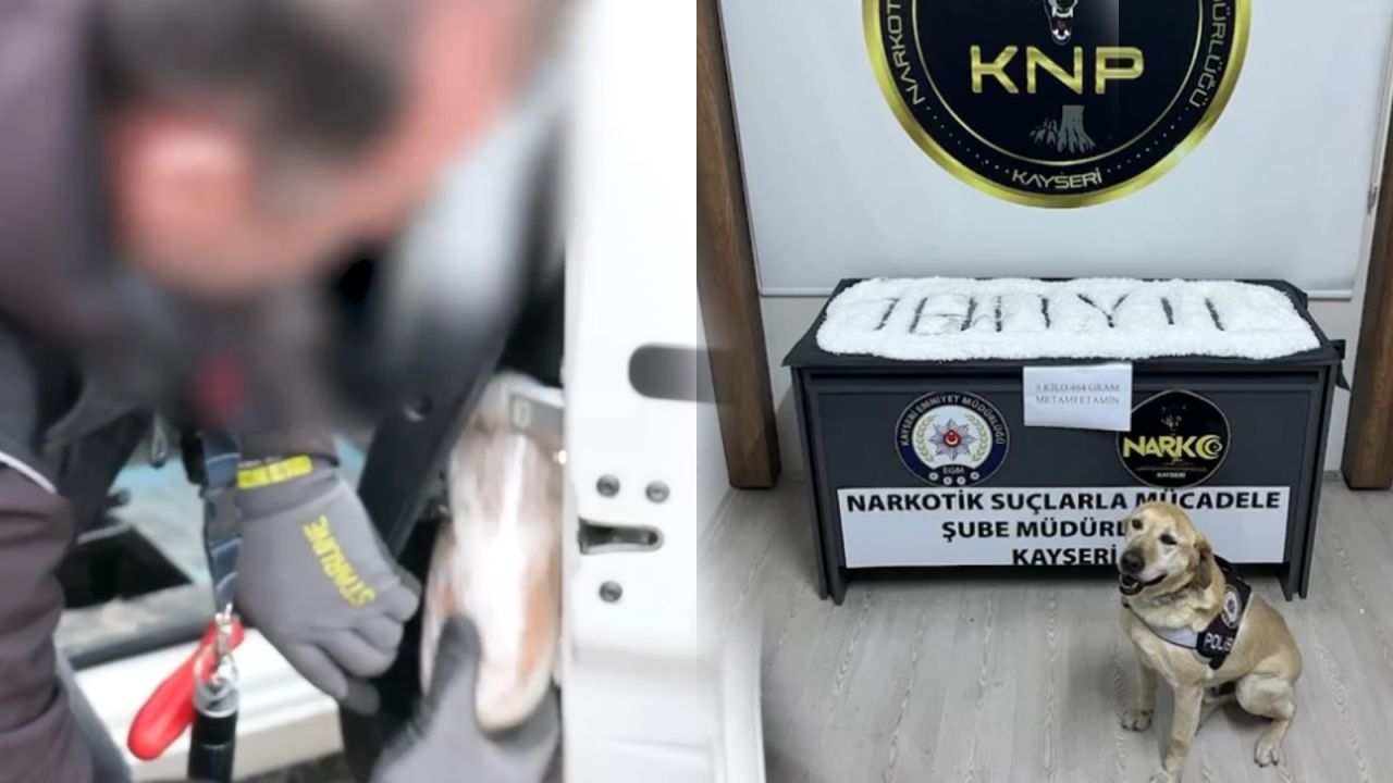 Aracın iç kapısında 9 kilo metamfetamin bulundu