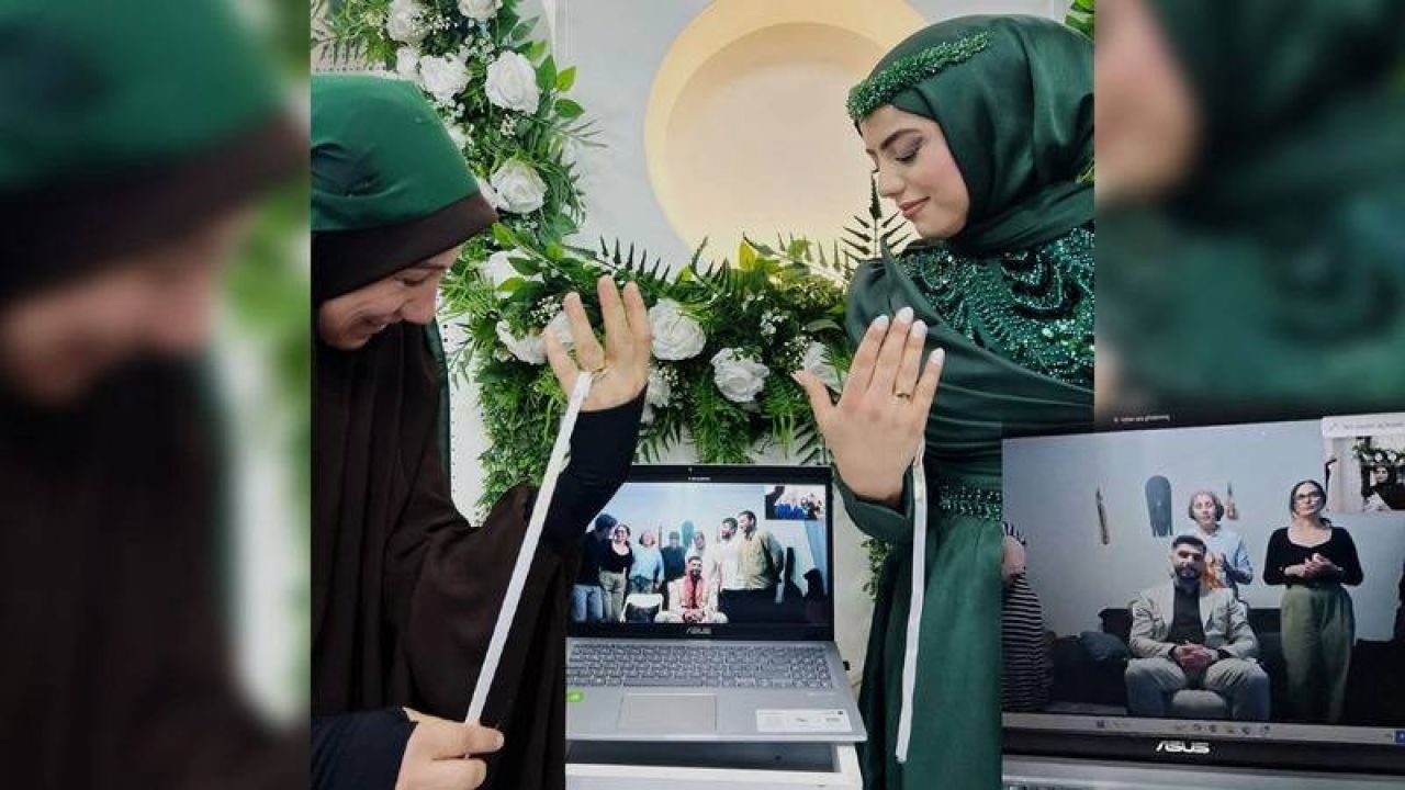 Almanya'dan Diyarbakır'a uzanan nişan töreninde anne yüzük taktı, damat ekran başındaydı