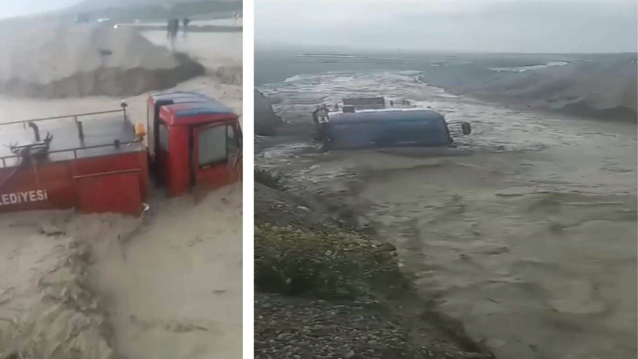 Ankara'da İtfaiye Aracı Sele Kapıldı
